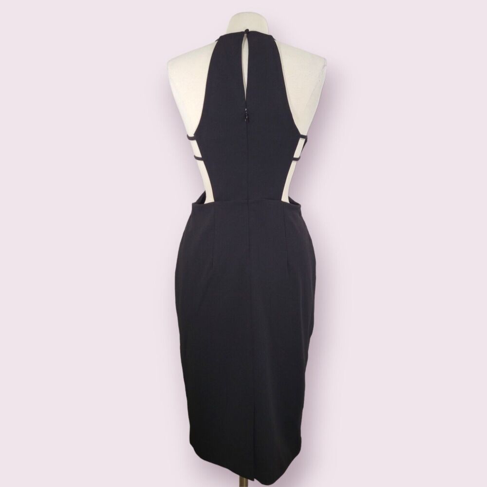 EXPRESS Black Knee Length Sheath Dress Size M High Neck Side Cutouts Peekaboo